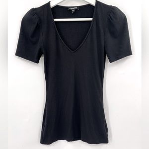 Express Puff Sleeve Knit Top Black Ribbed Short Sleeve Knit Top Size XXS